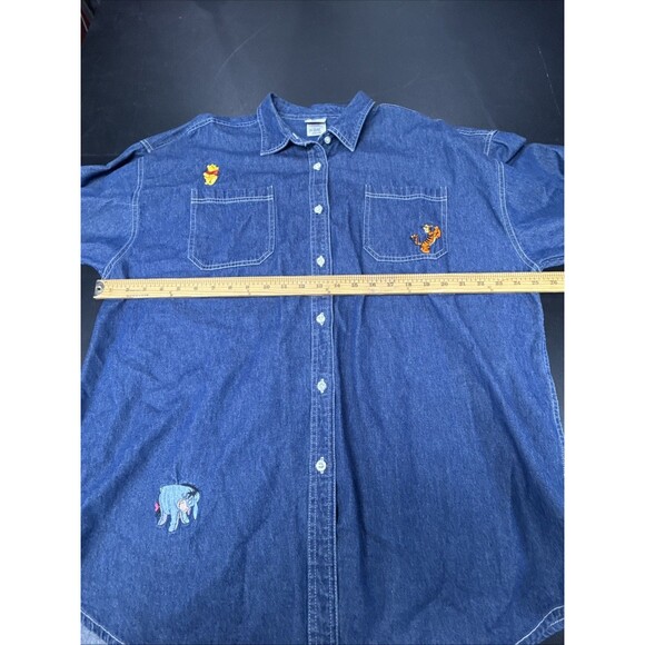 VTG Disney Store Winnie The Pooh Denim Button Up Shirt LS Embroidered Womens XXL - Picture 9 of 14